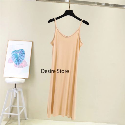 Váy hai dây mặc lót cổ V thun Modal (gỗ sồi) mềm mịn  đầm hai dây mặc lót dáng ôm BTM-1009 Be ngắn 80cm M (40~49kg) - Available variant