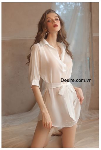 Desire Store, Áo sơ mi ngủ voan lụa tay lửng cao cấp mềm mịn kèm chip lọt khe VN-243 - 220.000 ₫