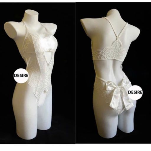 Váy ngủ ren liền thân xẻ đáy cài ngực trước xẻ mông nơ lụa sau gợi cảm sexy DESIRE VN-8748-2 Trắng XL - Available variant
