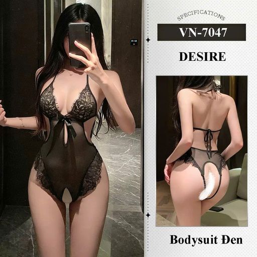 Bodysuit Ren Sexy Gợi Cảm - Đồ Ngủ Liền Thân Ren Hở Lưng Quyến Rũ Cao Cấp DESIRE VN-7047 Đen - Available variant