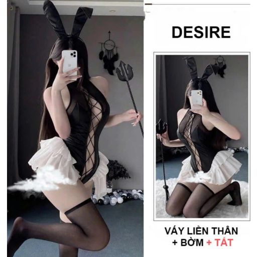 Váy ngủ liền thân da phối lưới cao cấp DESIRE VN-2104 Set + Tất T-005 M - Available variant