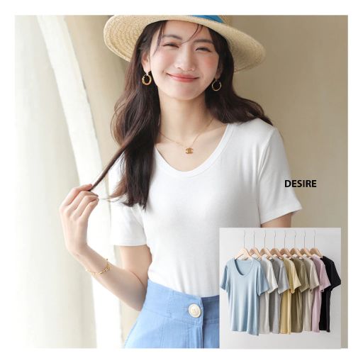 Desire Store, Áo thun nữ trơn ngắn tay thun gân DESIRE loại đẹp cổ tròn mịn mát mùa hè AN-07 - 120.000 ₫