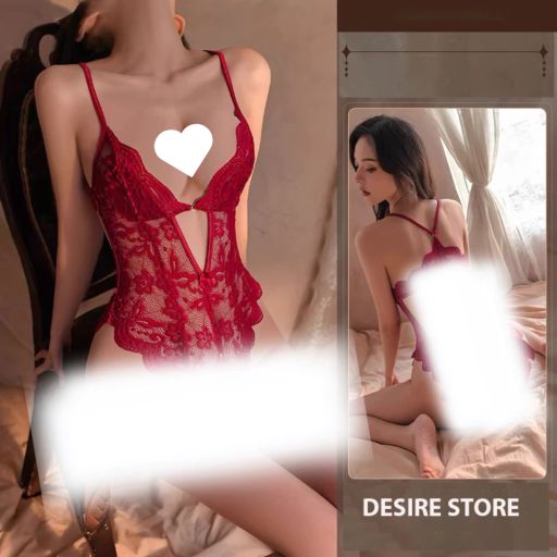 Váy ngủ ren liền thân xẻ đáy cài ngực trước xẻ mông nơ lụa sau gợi cảm sexy DESIRE VN-8748-1 Đỏ M - Available variant
