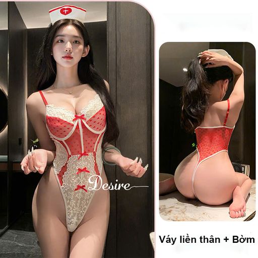 Bộ đồ ngủ Cosplay y tá đầy đủ phụ kiện sexy gợi cảm DESIRE VN-1067 Set không tất - Available variant