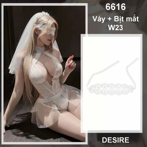 6616 Set váy ngủ Cosplay Cô Dâu Bride gợi cảm kèm khăn voan cao cấp DESIRE Váy+Bịt mắt W23 - Available variant