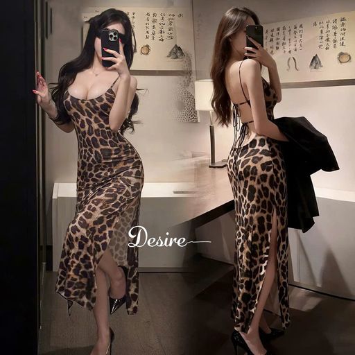 Desire Store, 6543 Đầm Ngủ Da Báo Body Hai Dây Xẻ Tà - Váy Ngủ Sexy Hở Lưng Đan Dây Lả Lơi Desire  - 300.000 ₫