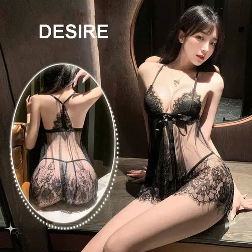Desire Store, 7767 Váy ngủ ren xẻ tà quyến rũ - Đầm ngủ gợi cảm xuyên thấu thắt nơ ngực kèm quần chip DESIRE - 300.000 ₫