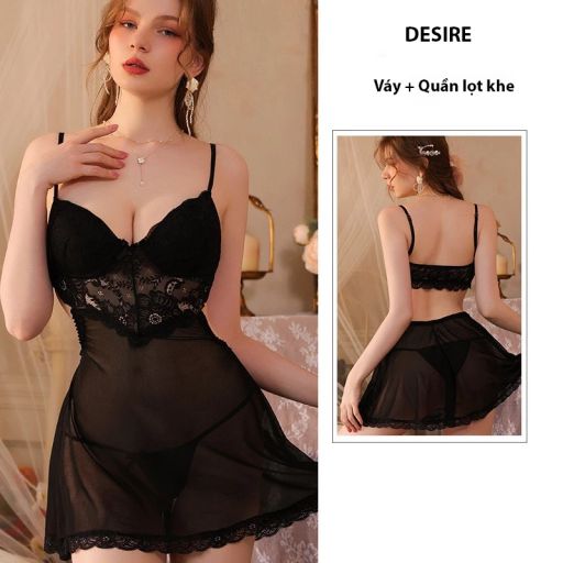 Váy ngủ ren kèm mút ngực cut out lưng gợi cảm DESIRE VN-8581 Váy đen - Available variant