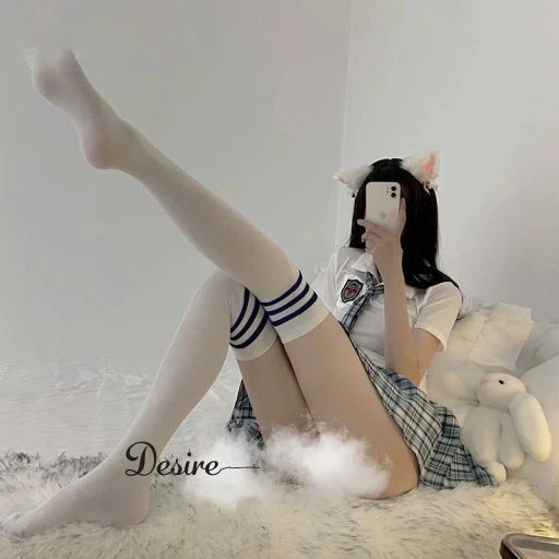 Tất cosplay nữ sinh loại thun dày đen sọc trắng hàng đẹp mềm T-018 Trắng sọc xanh - Available variant