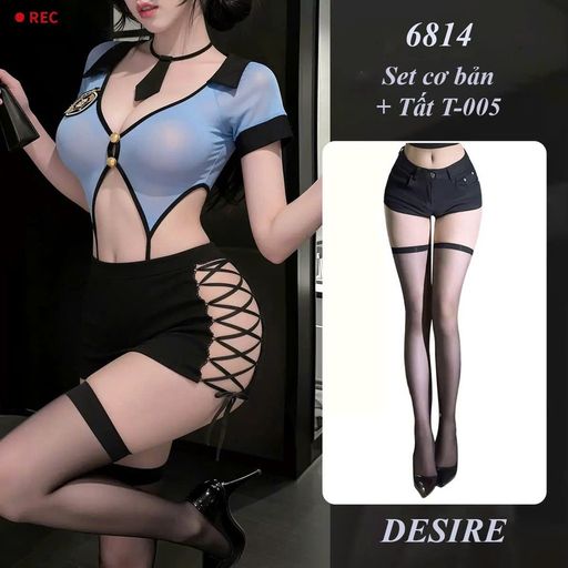 Set Cosplay Cảnh Sát Sexy Gợi Cảm DESIRE 6814 Set cơ bản+ Tất T-05 Đen - Available variant