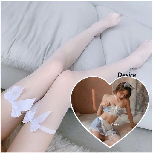 Bộ đồ ngủ hoá trang Cosplay hầu gái ba mảnh caro xanh cup ngực áo quây DESIRE VN-8114 Set + Tất 04 - Available variant