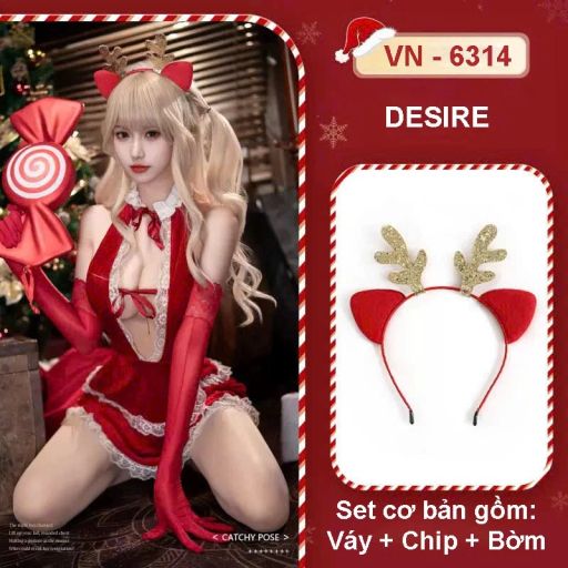 Váy ngủ Cosplay phong cách Giáng sinh Noel gợi cảm quyến rũ DESIRE VN-6314 Set cơ bản - Available variant
