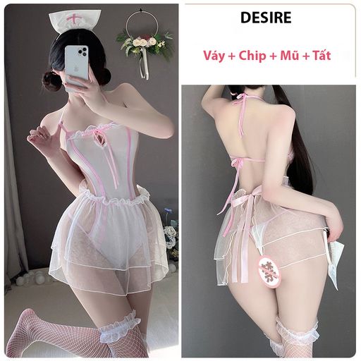 Bộ đồ ngủ Cosplay y tá đầy đủ phụ kiện sexy gợi cảm DESIRE VN-4228 Set + Tất Trắng M - Available variant