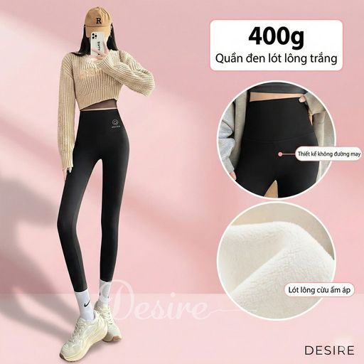 Quần legging cạp cap giữ nhiệt lót nỉ bông dày phong cách năng động thể thao Heitag Cá mập QGN-9113 Đen Lót lông Trắng M(40-48kg) - Available variant