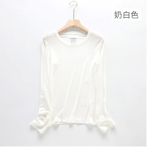 Áo thun dài tay nữ cổ tròn chất thun modal mịn lạnh co giãn phong cách mùa thu DESIRE A140 Trắng Onesize <55kg - Available variant