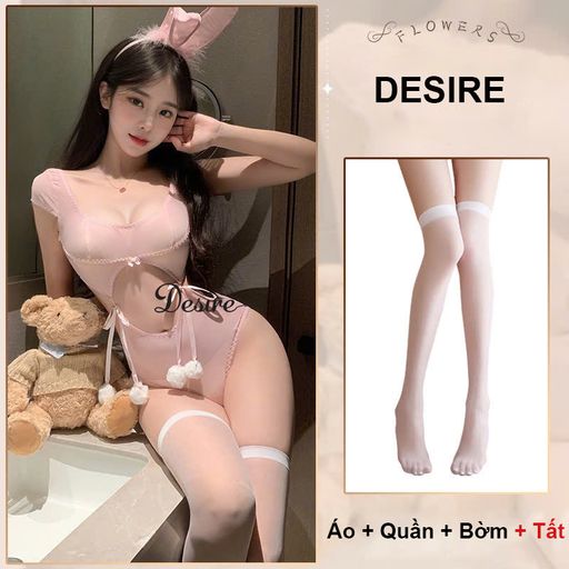 Bộ Cosplay Thỏ cột dây chất ren mềm mịn gợi cảm sexy DESIRE VN-6149 Hồng + T-05 trắng - Available variant