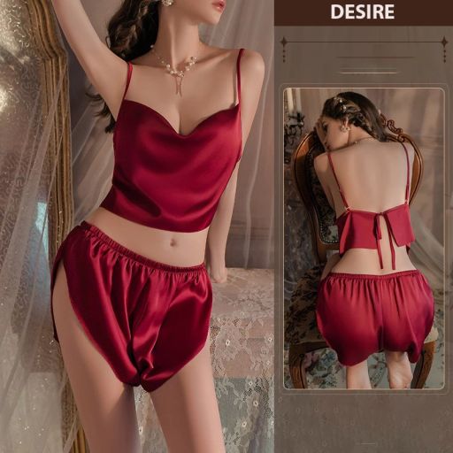Đồ bộ hai dây cổ đổ chất lụa mềm gợi cảm DESIRE VN-8816 Đỏ đô M - Available variant