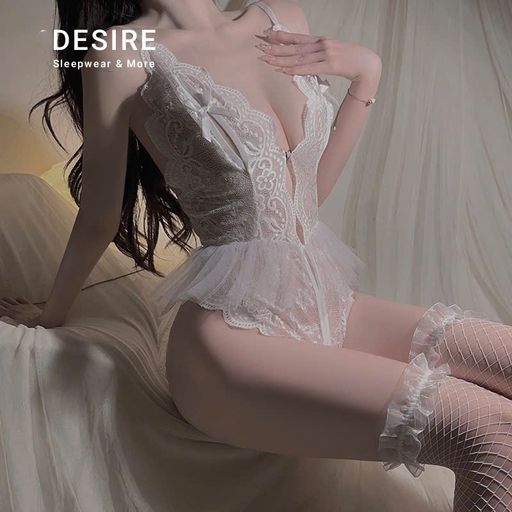 Váy Ngủ Liền Thân Bodysuit Ren Hở Đáy Gợi Cảm DESIRE VN-4115-1 Trắng ko tất - Available variant