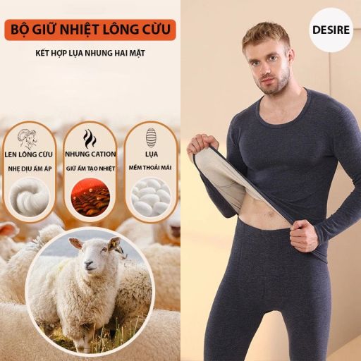 Desire Store, Đồ bộ giữ nhiệt nam lót Len Cashmere cổ tròn ấm áp mùa đông cao cấp siêu nhẹ DGN-02 - 179.000 ₫