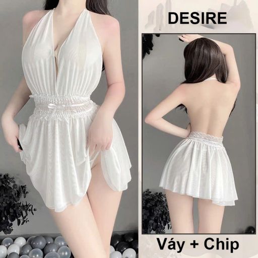 Váy ngủ Đầm ngủ ren phối kiểu dáng yếm kèm chip DESIRE VN-1026 Trắng - Available variant