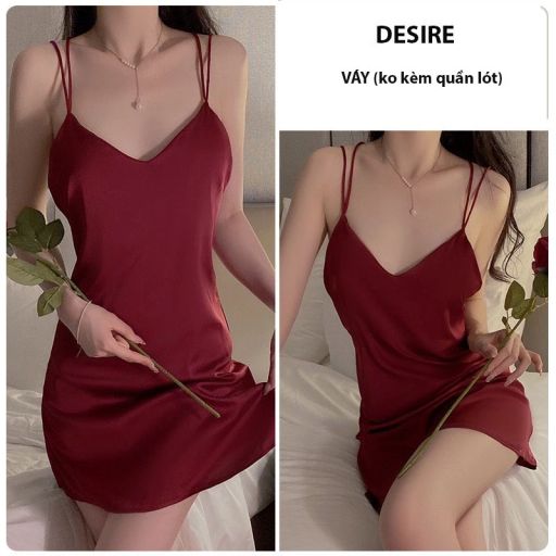Set Váy ngủ lụa hai dây chéo lưng gợi cảm váy ngủ lụa chất mềm mịn VN-1320 Váy Đỏ M - Available variant