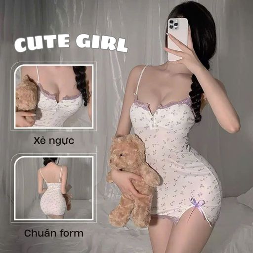 Desire Store, Váy Ngủ Nữ Hai Dây Họa Tiết Hoa Nhí Tím - Chất Thun Co Giãn Mềm Mại Có Mút DESIRE W03 - 250.000 ₫