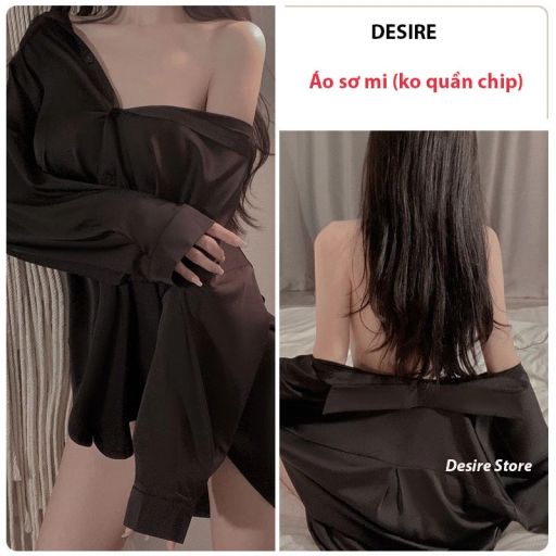 Áo sơ mi ngủ lụa satin mềm tay lửng gợi cảm sexy Desire VN-1902 Đen M - Available variant