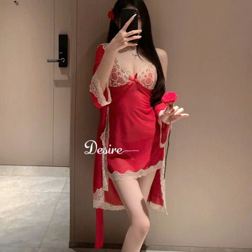 Set Váy ngủ ren, Áo choàng và Quần lót ren DESIRE VN-1078 Đỏ - Available variant
