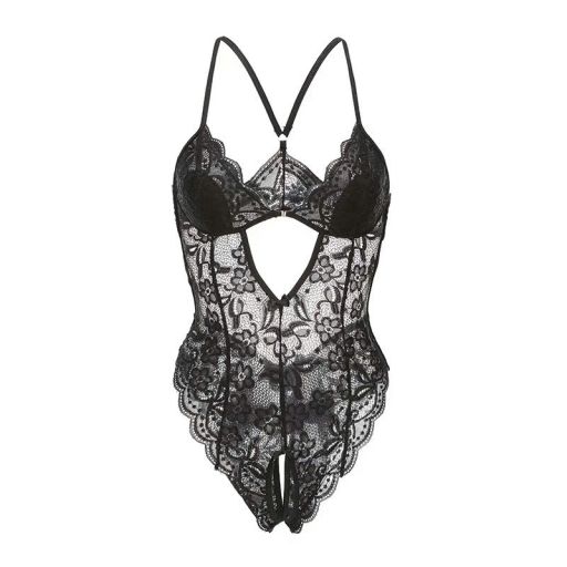 Váy ngủ ren liền thân xẻ đáy cài ngực trước xẻ mông nơ lụa sau gợi cảm sexy DESIRE VN-8748-2 Đen XL - Available variant