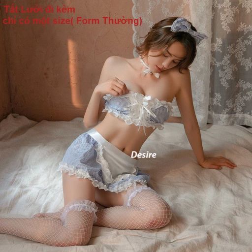 Bộ đồ ngủ hoá trang Cosplay hầu gái ba mảnh caro xanh cup ngực áo quây  BIGSIZE DESIRE VN-2399 FreeSize Có Tất - Available variant