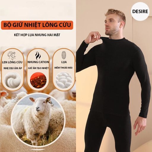 Desire Store, Đồ bộ giữ nhiệt nam lót Len Cashmere cổ cao ấm áp mùa đông cao cấp siêu nhẹ dành cho nam giới DGN-03 - 330.000 ₫