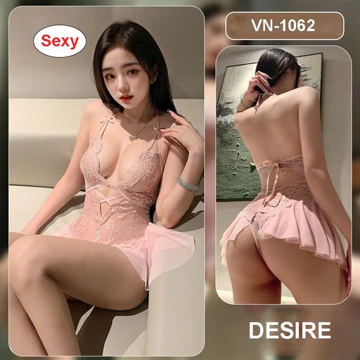 Bộ váy ngủ Bodysuit ren xuyên thấu phong cách sexy gợi cảm DESIRE VN-1062-1 Hồng - Available variant
