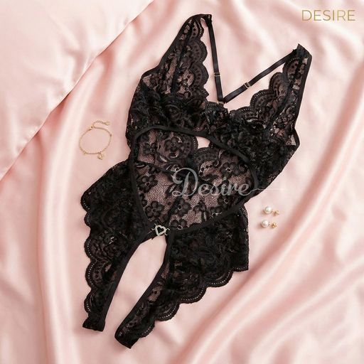 Bodysuit liền thân - Váy ngủ ren xuyên thấu gợi cảm quyên rũ xẻ đáy DESIRE VN-8413 Đen M - Available variant