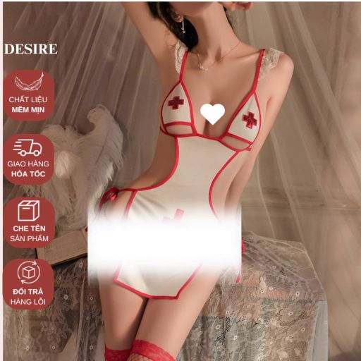 Bộ đồ ngủ Cosplay cô y tá sexy gợi cảm đầy đủ phụ kiện DESIRE VN-8839 Set không tất - Available variant