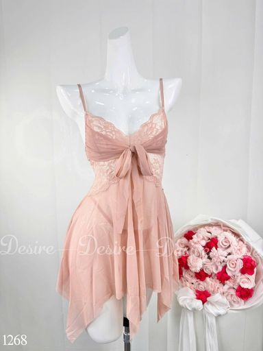 Váy Ngủ Ren Lưới Tà Tách Sành Điệu Tôn Dáng DESIRE-1268 Hồng - Available variant