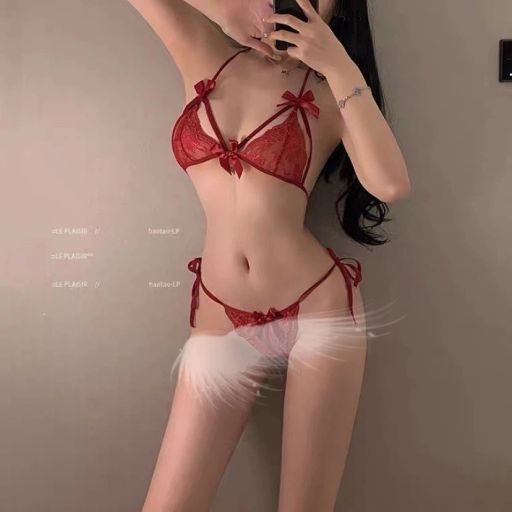 Bộ đồ lót ren quần lọt khe áo cột dây ren xuyên thấu sexy gợi cảm  VN-8601-1 Nội y đỏ - Available variant