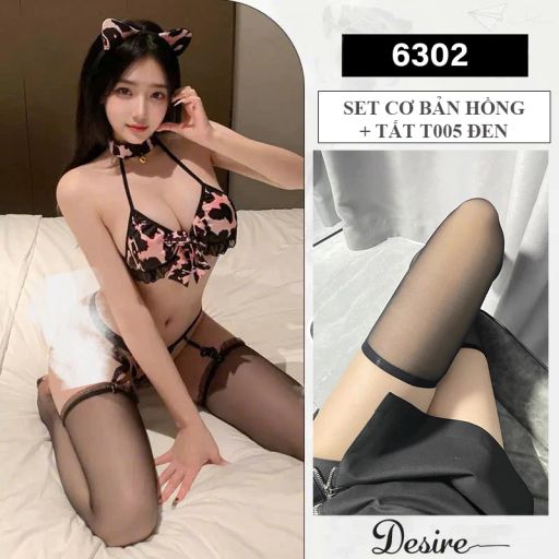 Bộ lót Cosplay Cô nàng mèo hoạ tiết đốm phong cách sexy gợi cảm DESIRE VN-6302 Bộ lót hồng+T-05 đen - Available variant