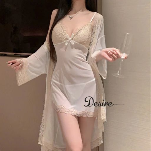 Set Váy ngủ ren, Áo choàng và Quần lót ren DESIRE VN-1078 Trắng - Available variant