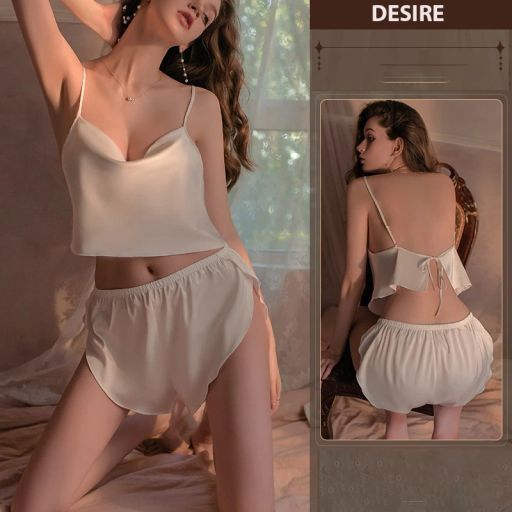 Đồ bộ hai dây cổ đổ chất lụa mềm gợi cảm DESIRE VN-8816 Trắng M - Available variant