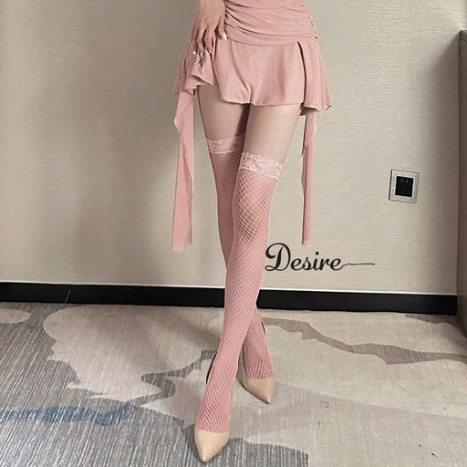 Tất lưới đùi nữ ren dài trên gối phong cách gợi cảm sexy cosplay phòng the DESIRE T-001 Hồng - Available variant