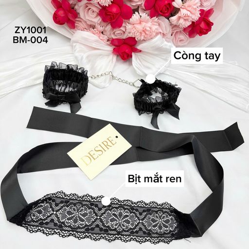 Desire Store, Set Phụ Kiện Cosplay Còng Tay Ren Và Bịt Mắt Dải Lụa Đen Quyến Rũ DESIRE (DESIRE Alluring Lace Handcuffs and Black Silk Blindfold Cosplay Accessory Set) - 250.000 ₫
