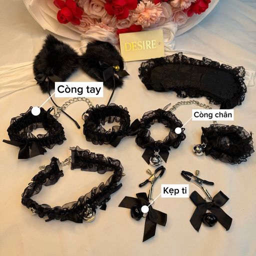 Desire Store, Combo 6 món phụ kiện BDSM phụ kiện tình dục đen quyến rũ DESIRE ZY1002 ("Desire" Alluring Black Cat Cosplay Accessory Set – Sexy 5-Piece Combo ZY1002) - 250.000 ₫