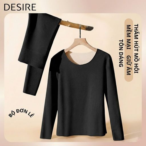 Đồ bộ giữ nhiệt chất Nhung lót sợi nhiệt Derong mềm siêu nhẹ mùa đông ấm áp DGN-9093 Nguyên bộ Đen M - Available variant