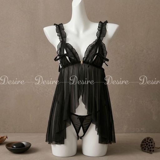 [40-75KG] Váy ngủ bigsize ren sexy cài trước kèm chip DESIRE 8471 HÀNG QC LOẠI 1 CHUẨN XỊN Váy Đen M (40-60kg) - Available variant
