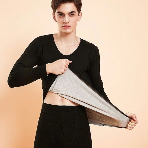 Đồ bộ giữ nhiệt nam lót Len Cashmere cổ tròn ấm áp mùa đông cao cấp siêu nhẹ DGN-02 Áo Đen ko viền XL - Available variant
