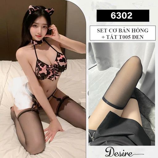 Bộ đồ lót Cosplay Cô nàng báo đốm phong cách sexy gợi cảm DESIRE VN-6302-1 Bộ lót Hồng + T-005 Đen - Available variant