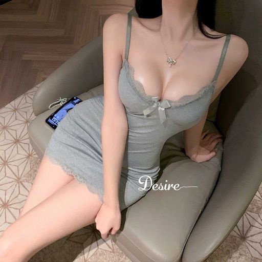 Váy Ngủ Thun Hai Dây Basic Có Mút Đệm Ngực - Váy Ngủ Mặc Nhà Cao cấp DESIRE B88 Xám Freesize (40-62Kg) - Available variant