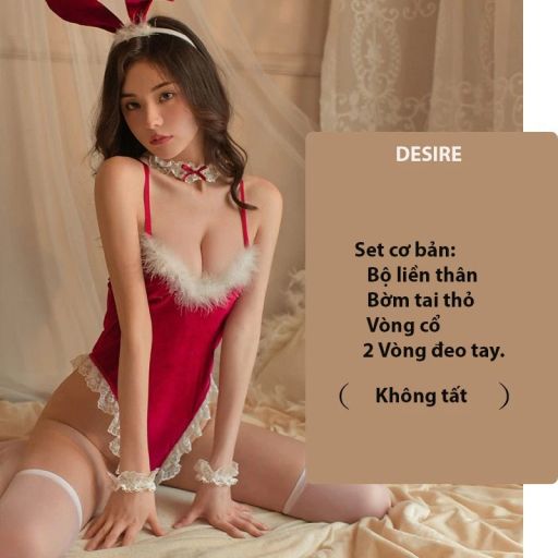 Bộ đồ ngủ liền thân xẻ đáy cosplay hoá trang cô nàng thỏ  loại 1 DESIRE VN-8478 Đỏ ko tất - Available variant