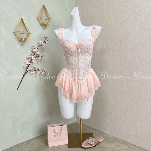Đầm ngủ Váy ngủ hoa nhí hai dây cúp ngưc kèm chip sexy, gợi cảm DESIRE VN-1208 Hồng nhạt M - Available variant