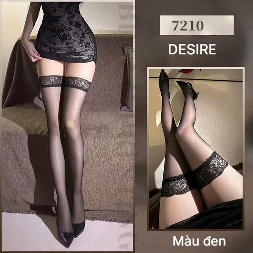 [Co dãn] Tất lưới đùi nữ  phối ren dài trên gối - Phụ kiện Cosplay Sexy gợi cảm  DESIRE 7210 Màu Đen - Available variant